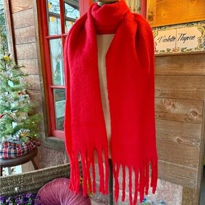 Maeve Solid Brushed Fringe Scarf in Tomato Red 🍅